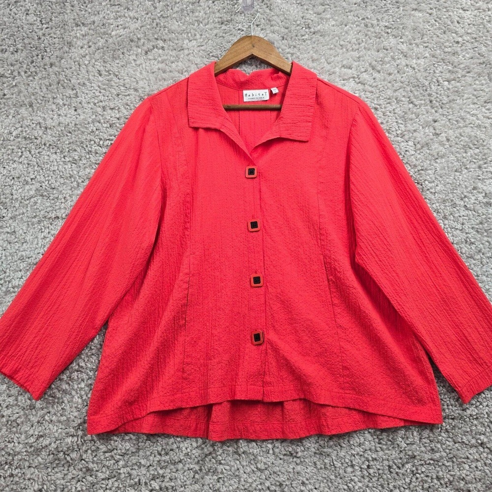 Habitat Womens Pink Textured Button Up‎ Shirt Size L Lagenlook Artsy Lightweight